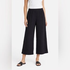 Eileen Fisher Crinkle Gauze Organic Cotton Wide Leg Pants Black Size L Minimal
